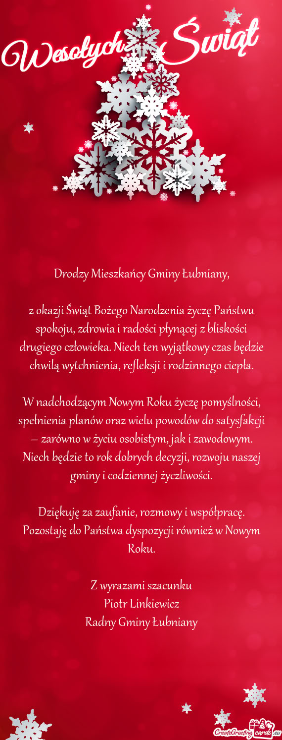 Drodzy Mieszkańcy Gminy Łubniany