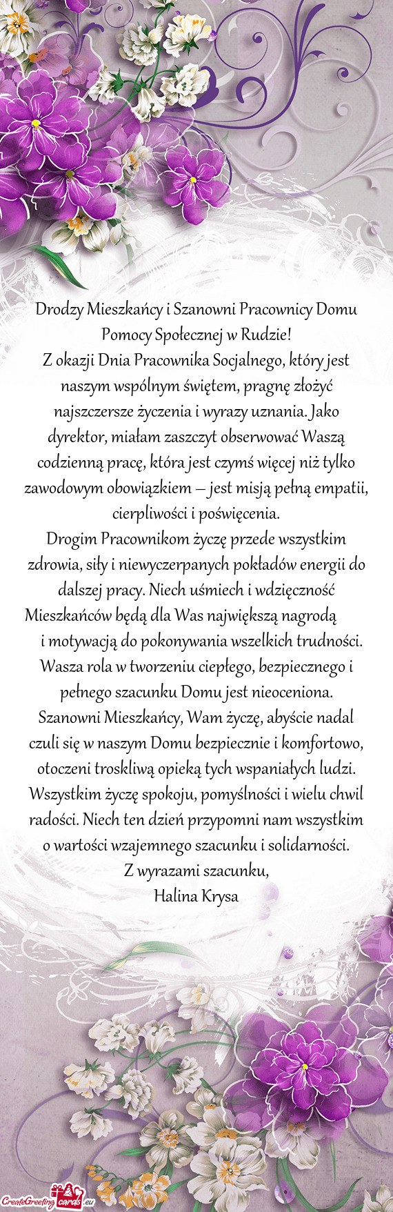 Drodzy Mieszkańcy i Szanowni Pracownicy Domu Pomocy Społecznej w Rudzie
