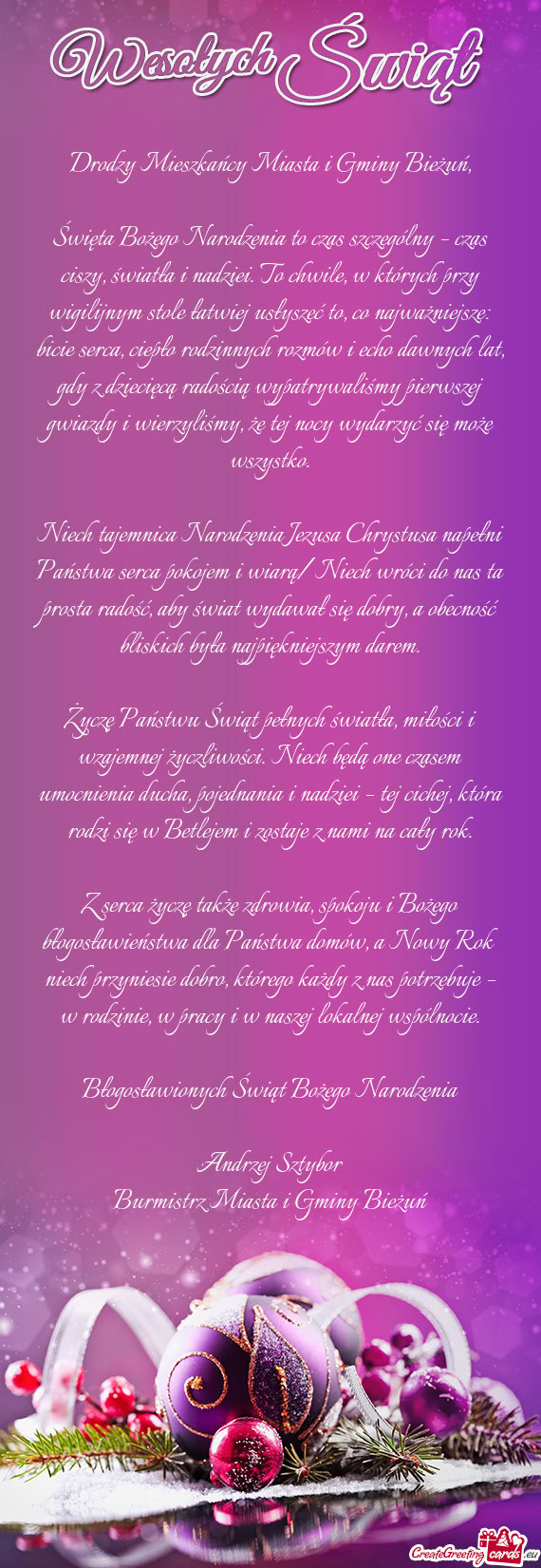 Drodzy Mieszkańcy Miasta i Gminy Bieżuń