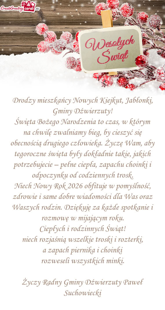 Drodzy mieszkańcy Nowych Kiejkut, Jabłonki, Gminy Dźwierzuty