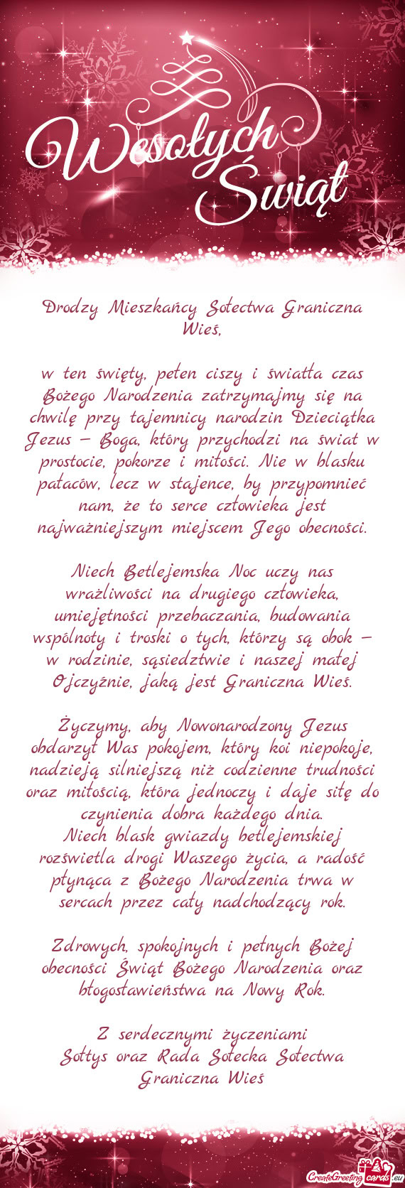 Drodzy Mieszkańcy Sołectwa Graniczna Wieś