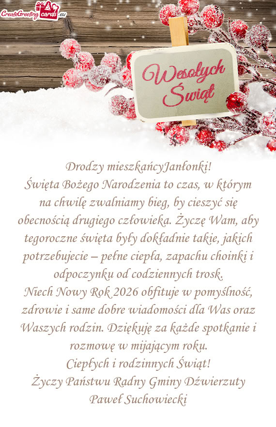 Drodzy mieszkańcyJanłonki