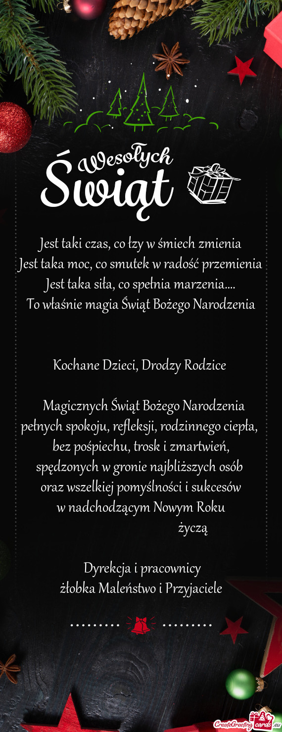 Drodzy Rodzice  Magicznych Świąt Bożego Narodzenia pełnych spokoju