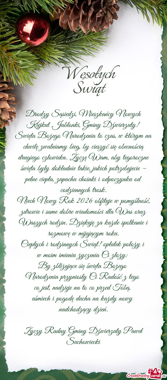 Drodzy Sąsiedzi, Mieszkańcy Nowych Kiejkut ,Jabłonki, Gminy Dźwierzuty