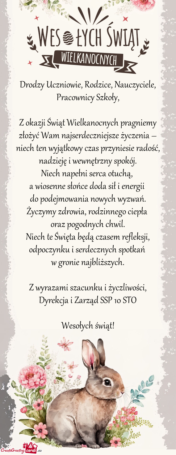 Drodzy Uczniowie, Rodzice, Nauczyciele, Pracownicy Szkoły
