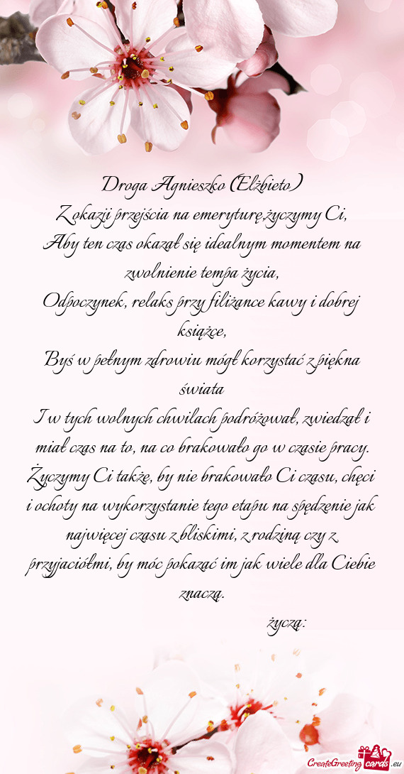 Droga Agnieszko (Elżbieto)