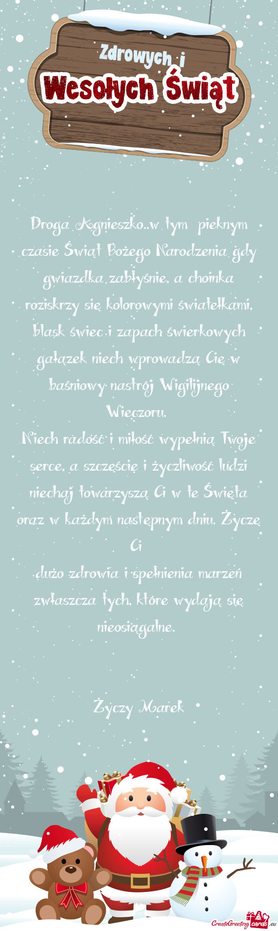 Droga Agnieszko..w tym pieknym czasie Świąt Bożego Narodzenia gdy gwiazdka zabłyśnie, a choink