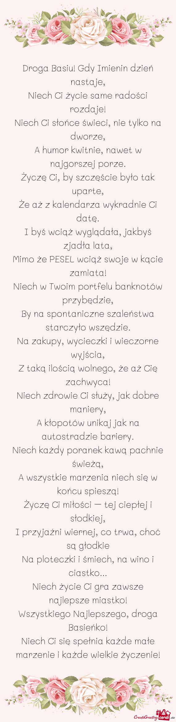 Droga Basiu! Gdy Imienin dzień nastaje