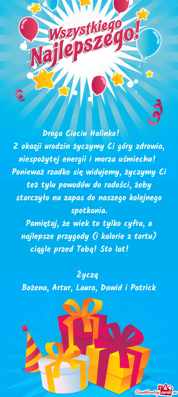 Droga Ciociu Halinko! 🎂🎉