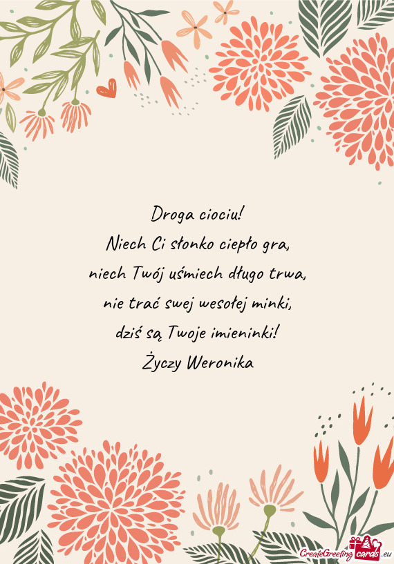 Droga ciociu! Niech Ci słonko ciepło gra