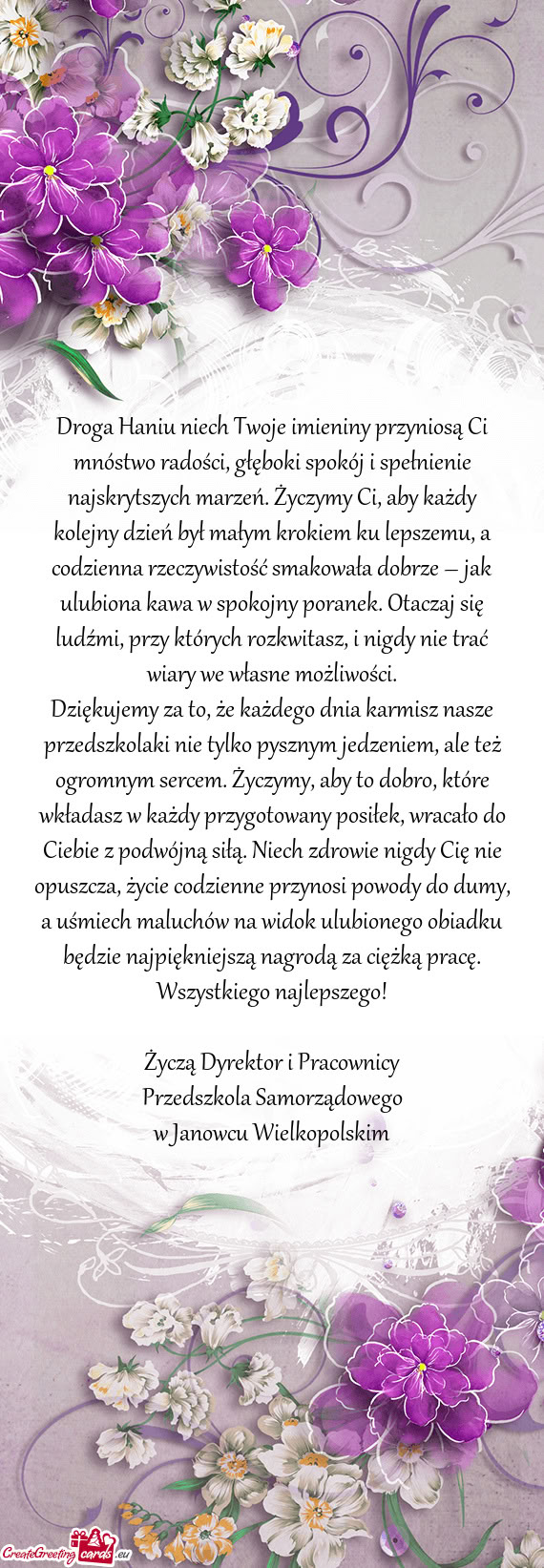Droga Haniu niech Twoje imieniny przyniosą Ci mnóstwo radości, głęboki spokój i spełnienie na