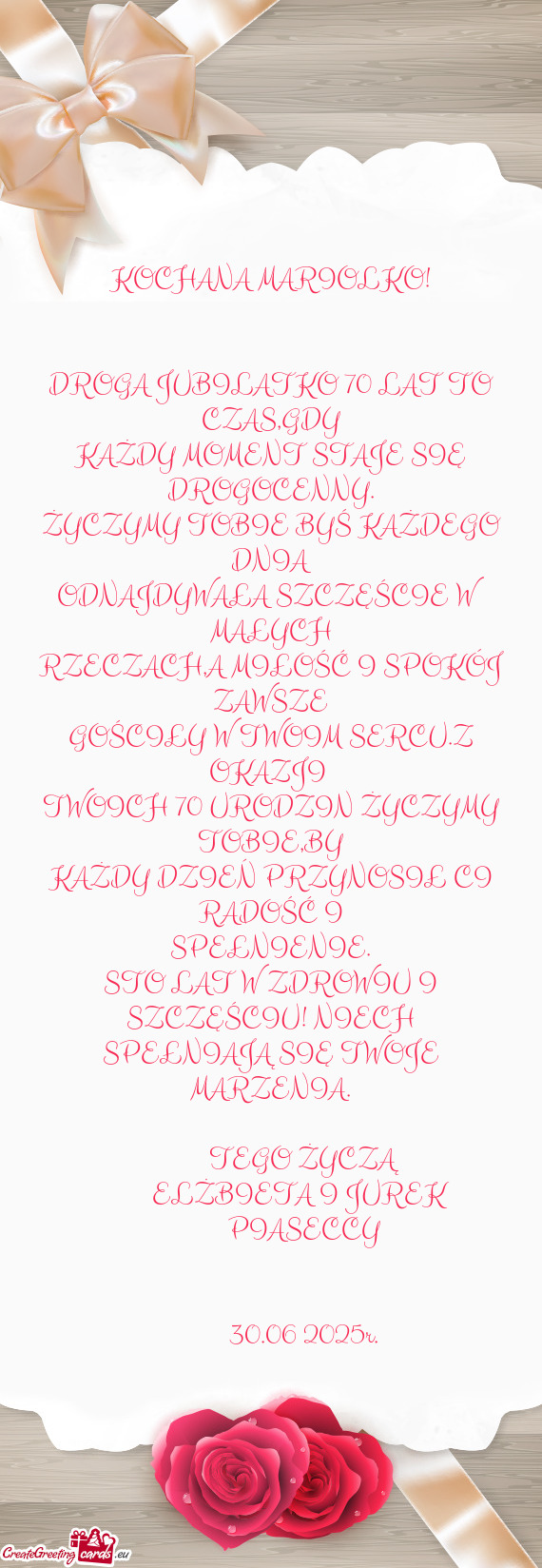 DROGA JUBILATKO 70 LAT TO CZAS,GDY