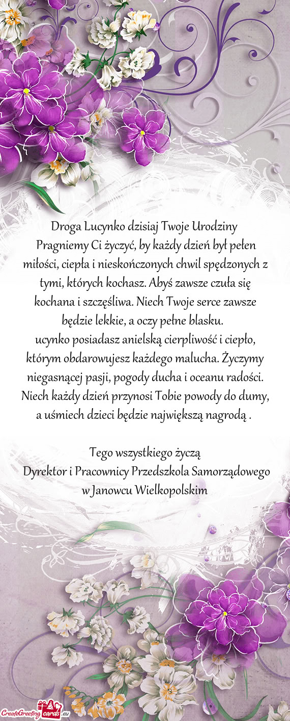 Droga Lucynko dzisiaj Twoje Urodziny