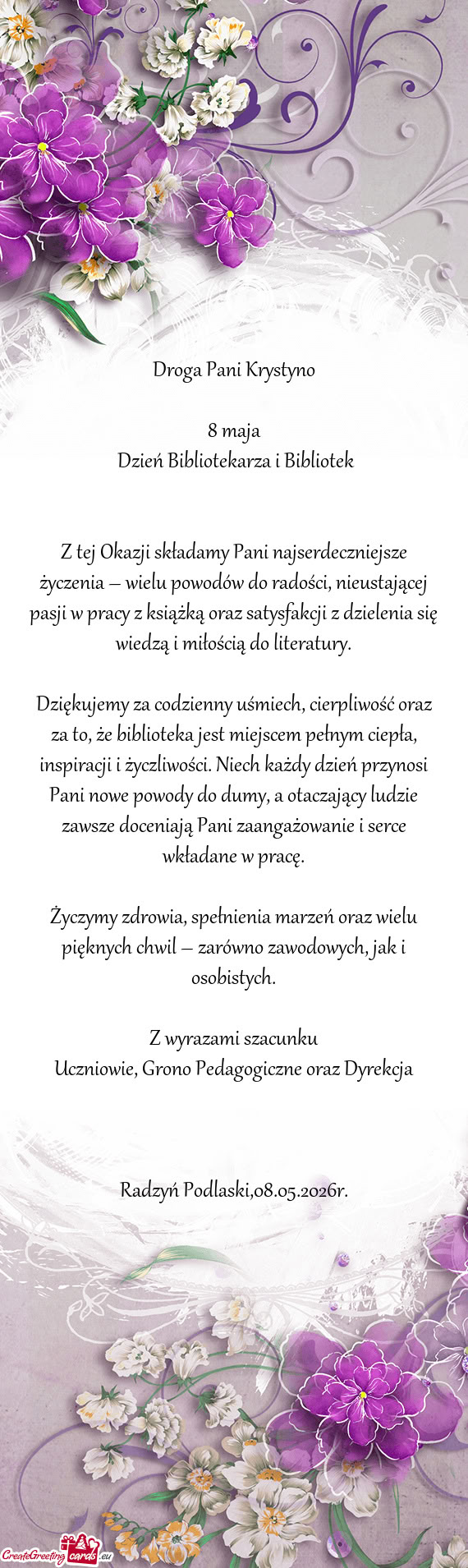 Droga Pani Krystyno