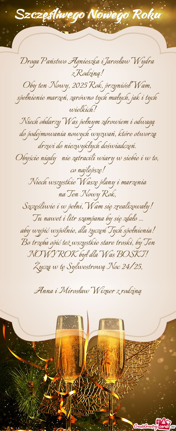 Droga Państwo Agnieszka i Jarosław Wydra