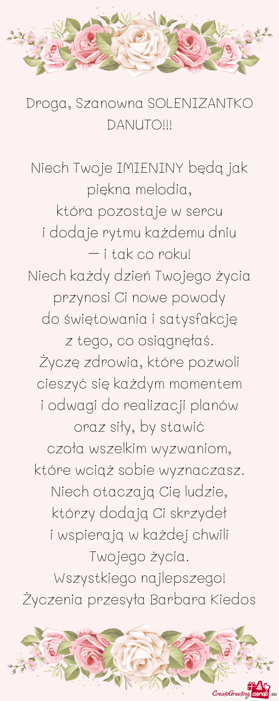 Droga, Szanowna SOLENIZANTKO DANUTO