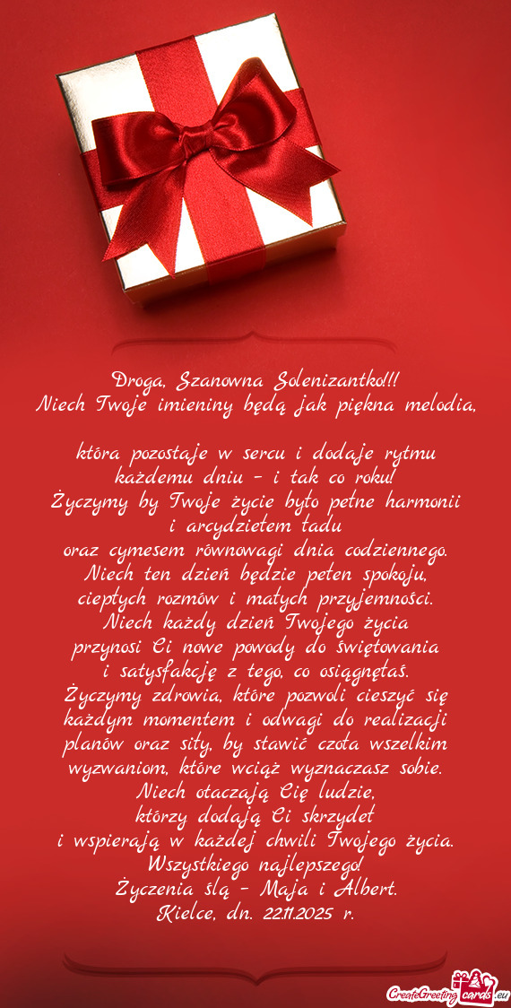 Droga, Szanowna Solenizantko