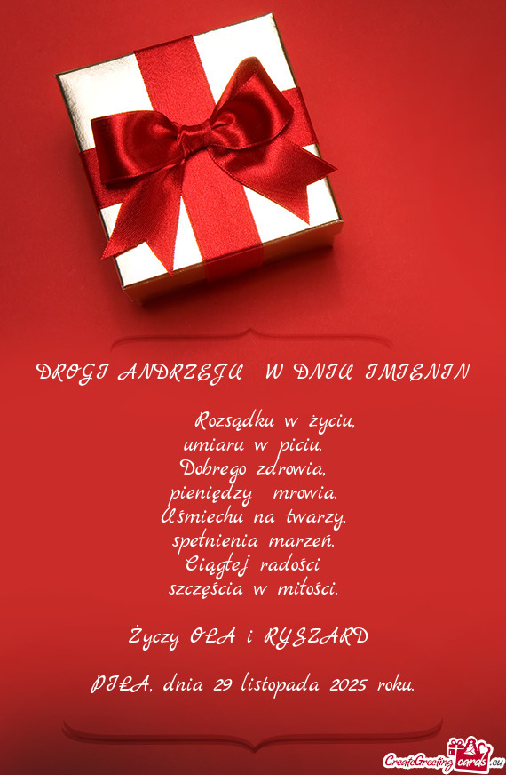 DROGI ANDRZEJU W DNIU IMIENIN