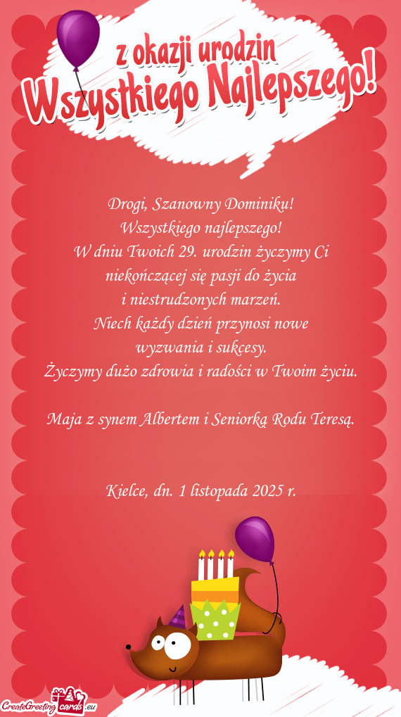 Drogi, Szanowny Dominiku