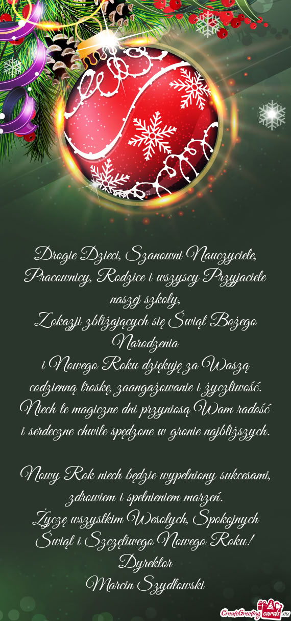 Drogie Dzieci, Szanowni Nauczyciele, Pracownicy, Rodzice i wszyscy Przyjaciele naszej szkoły