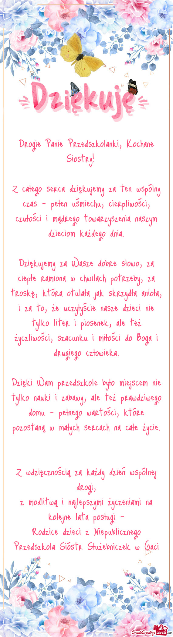 Drogie Panie Przedszkolanki, Kochane Siostry! 🌸
