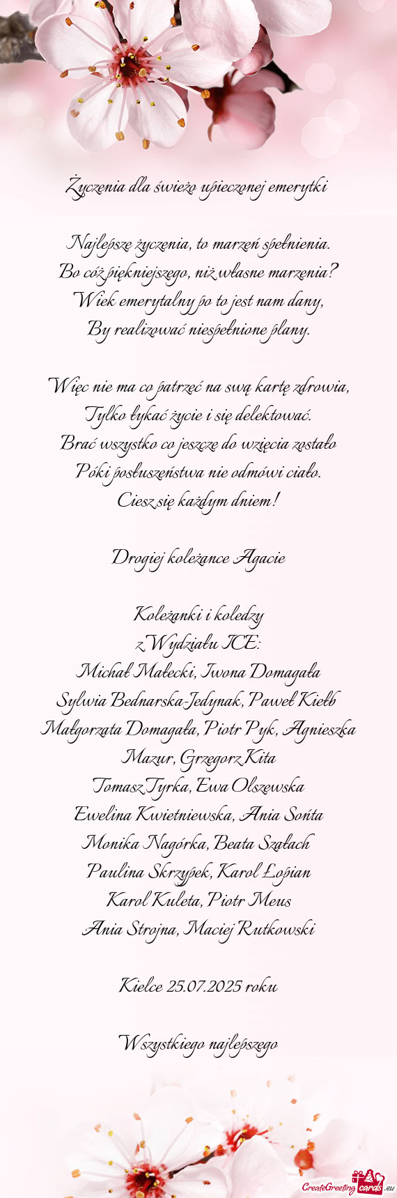 Drogiej koleżance Agacie