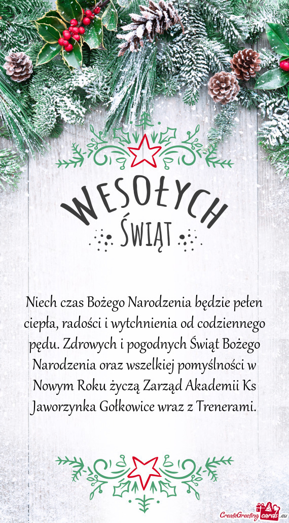 Drowych i pogodnych Świąt Bożego Narodzenia oraz wszelkiej pomyślności w Nowym Roku życzą Zar