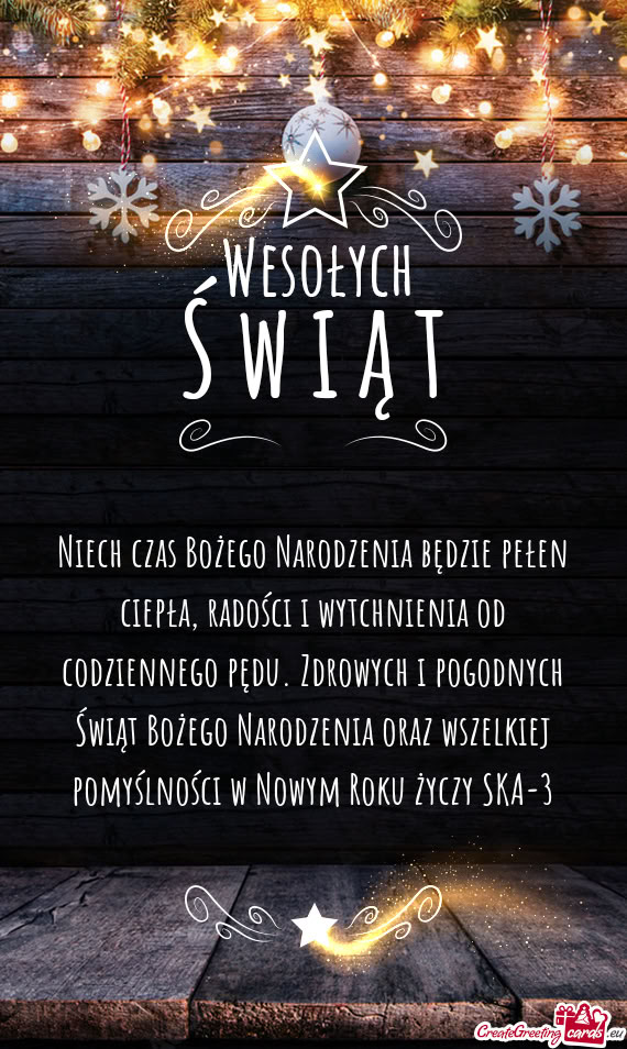 Drowych i pogodnych Świąt Bożego Narodzenia oraz wszelkiej pomyślności w Nowym Roku SKA