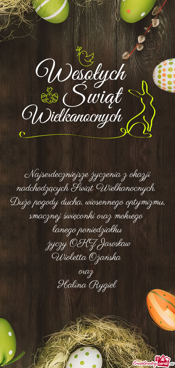 Dużo pogody ducha, wiosennego optymizmu, smacznej święconki oraz mokrego