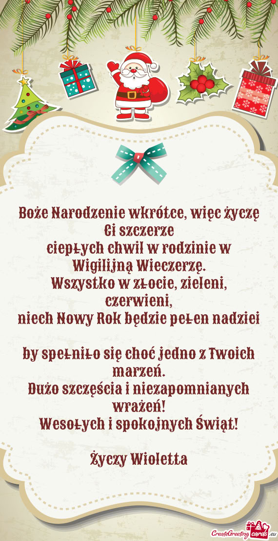 Dużo szczęścia i niezapomnianych wrażeń! Wesołych i spokojnych Świąt! Wioletta