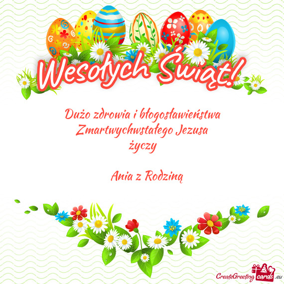 Dużo zdrowia i błogosławieństwa Zmartwychwstałego Jezusa