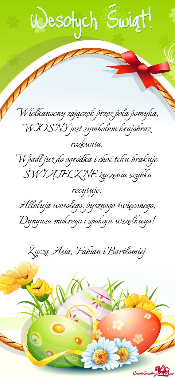 Dyngusa mokrego i spokoju wszelkiego! Życzą Asia