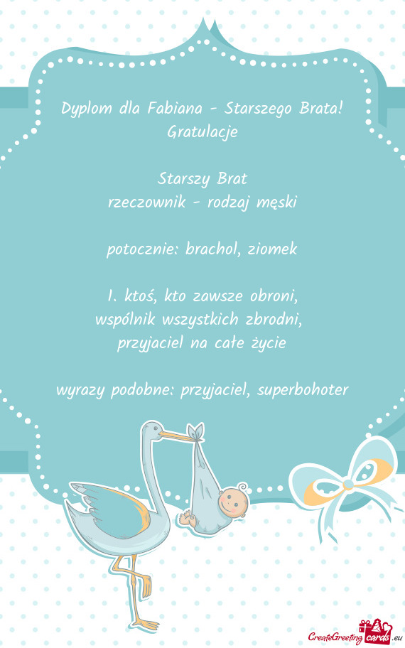 Dyplom dla Fabiana - Starszego Brata