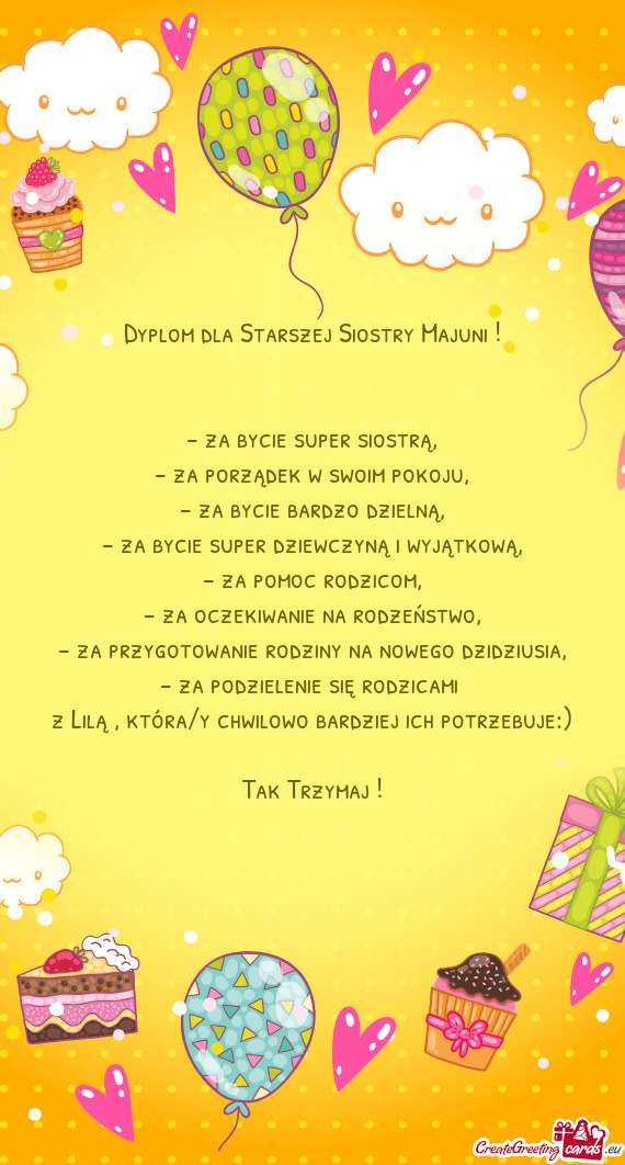 Dyplom dla Starszej Siostry Majuni