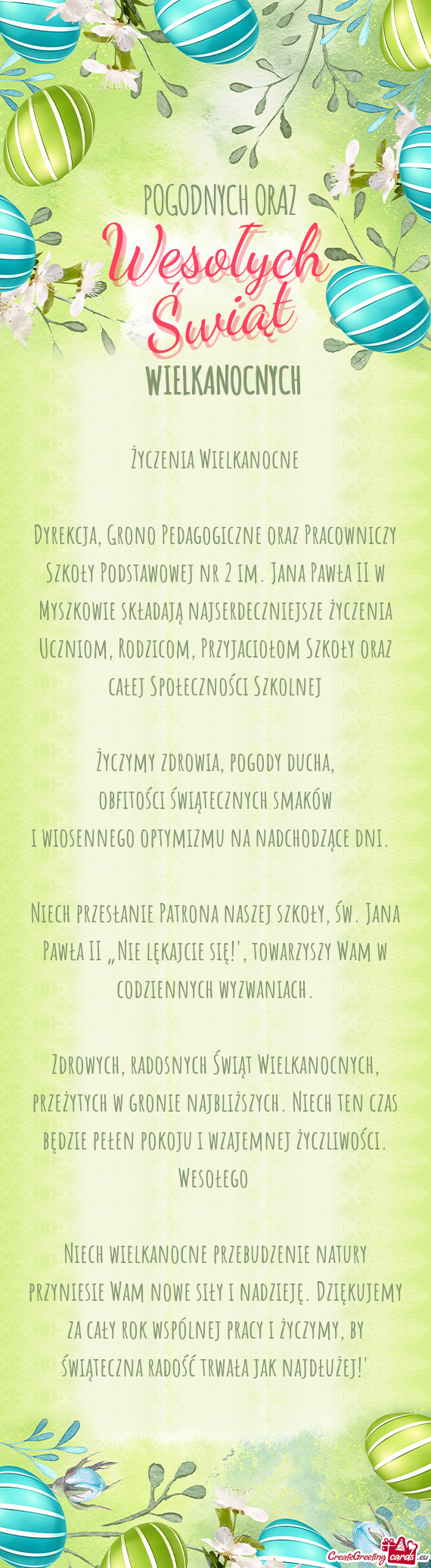 Dyrekcja, Grono Pedagogiczne oraz Pracowniczy Szkoły Podstawowej nr 2 im. Jana Pawła II w Myszkowi