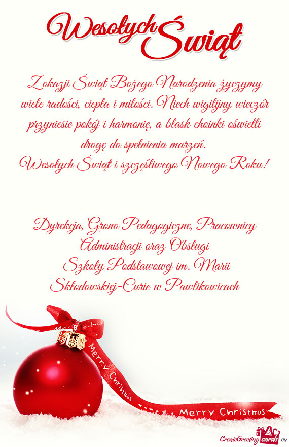 Dyrekcja, Grono Pedagogiczne, Pracownicy Administracji oraz Obsługi