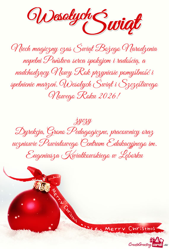 Dyrekcja, Grono Pedagogiczne, pracownicy oraz uczniowie Powiatowego Centrum Edukacyjnego im. Eugeniu