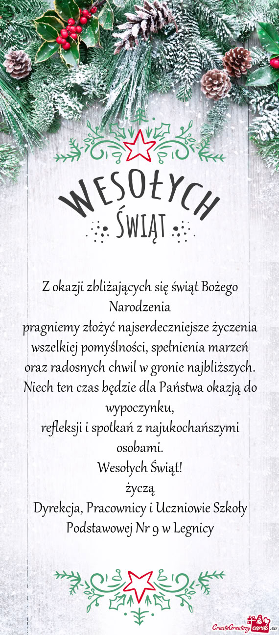 Dyrekcja, Pracownicy i Uczniowie Szkoły Podstawowej Nr 9 w Legnicy