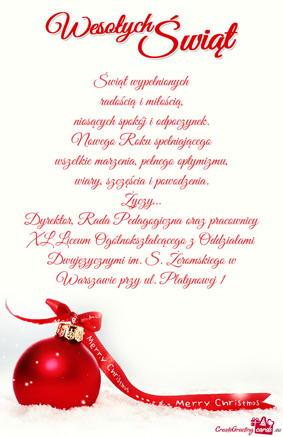 Dyrektor, Rada Pedagogiczna oraz pracownicy XL Liceum Ogólnokształcącego z Oddziałami Dwujęzycz