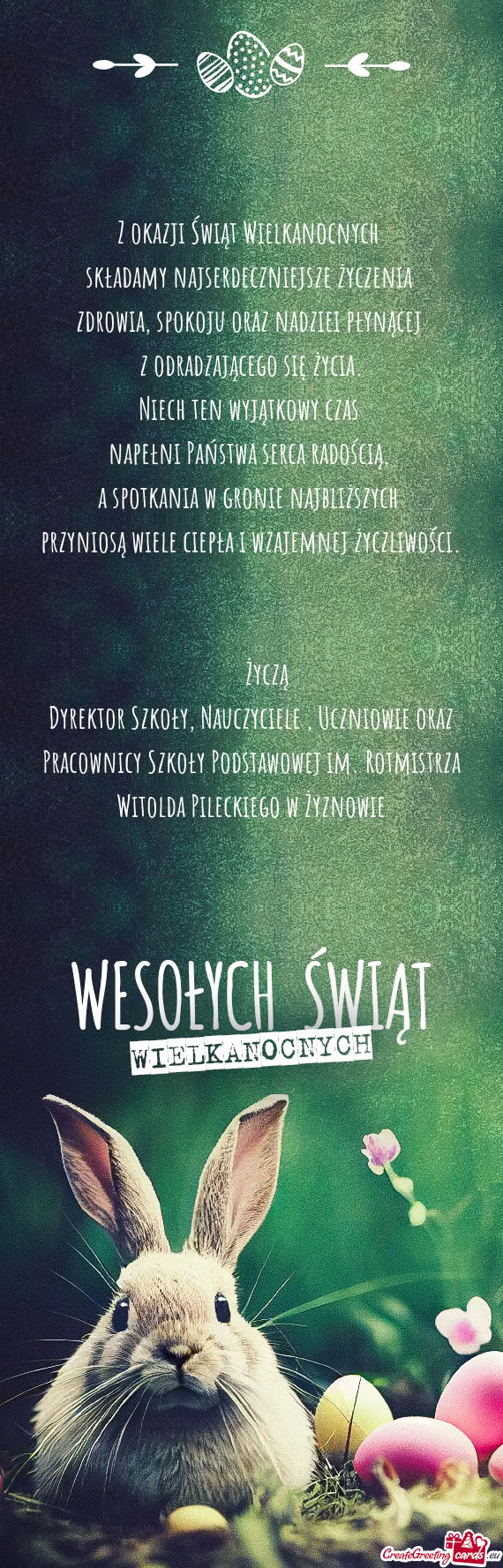 Dyrektor Szkoły, Nauczyciele , Uczniowie oraz Pracownicy Szkoły Podstawowej im. Rotmistrza Witolda