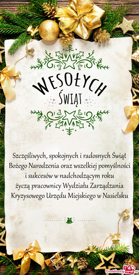 Dzącym roku życzą pracownicy Wydziału Zarządzania Kryzysowego Urzędu Miejskiego w Nasielsku