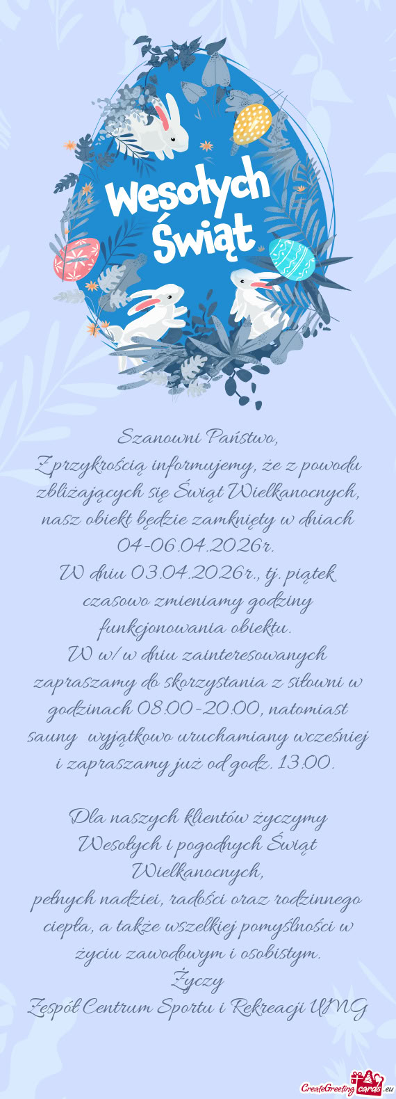 Dzie zamknięty w dniach 04-06.04.2026r