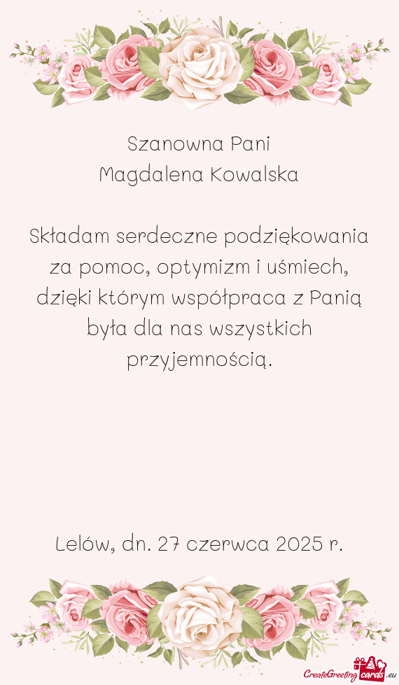 Dzięki którym współpraca z Panią była dla nas wszystkich przyjemnością