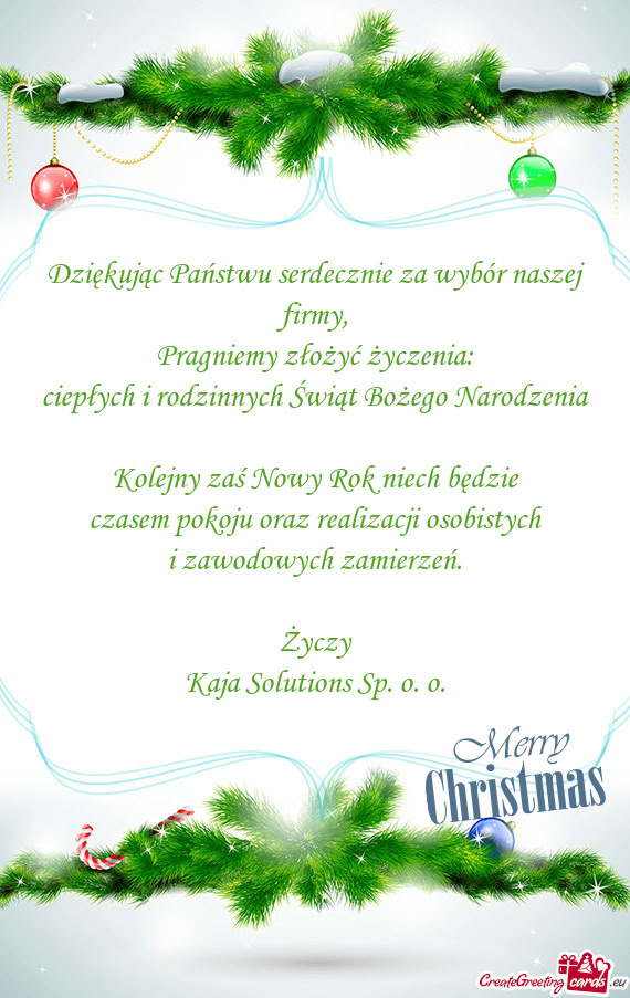 Dziękując Państwu serdecznie za wybór naszej firmy,  Pragniemy złożyć