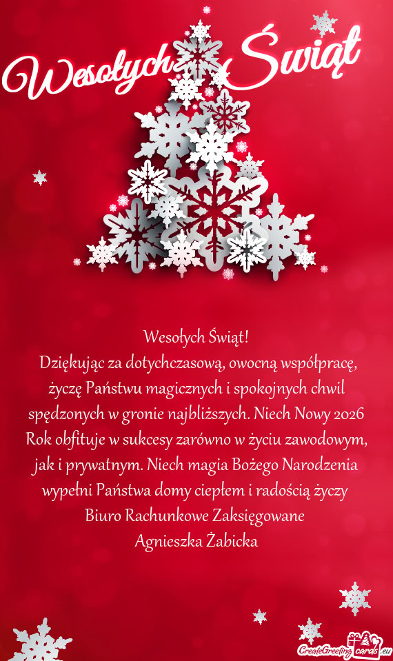 Dziękując za dotychczasową, owocną współpracę, życzę Państwu magicznych i spokojnych chwi