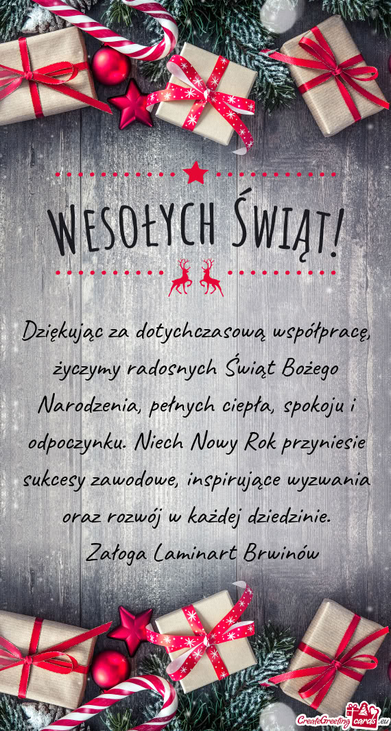 Dziękując za dotychczasową współpracę, życzymy radosnych Świąt Bożego Narodzenia, pełnych