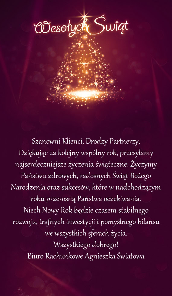 Dziękując za kolejny wspólny rok, przesyłamy najserdeczniejsze życzenia świąteczne. Życzymy