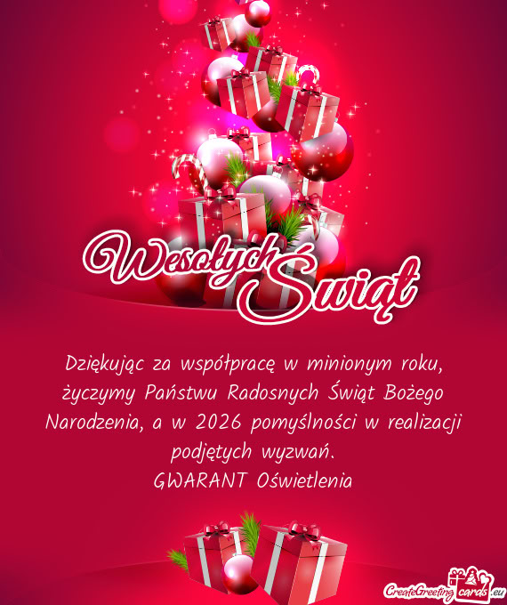 Dziękując za współpracę w minionym roku, życzymy Państwu Radosnych Świąt Bożego Narodzenia