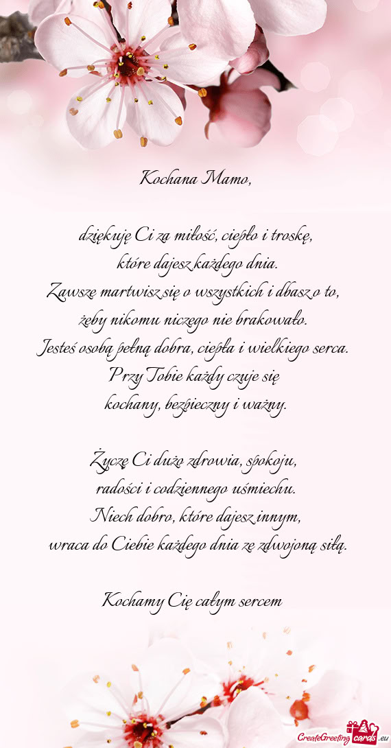 Dziękuję Ci za miłość, ciepło i troskę