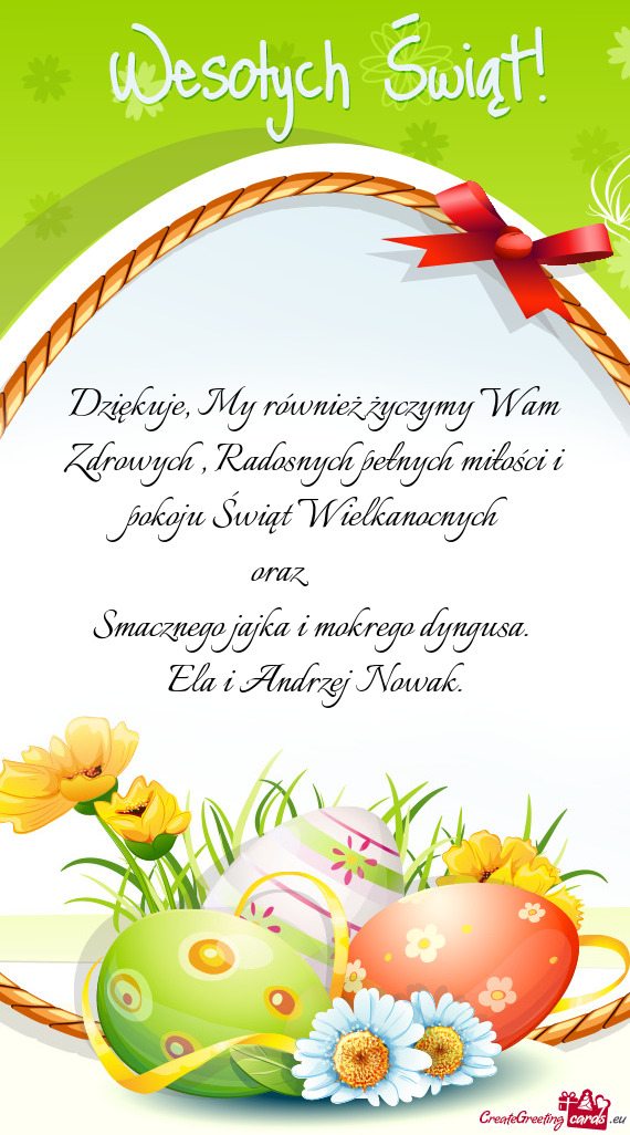 Dziękuje, My również życzymy Wam Zdrowych , Radosnych pełnych miłości i pokoju Świąt Wielka